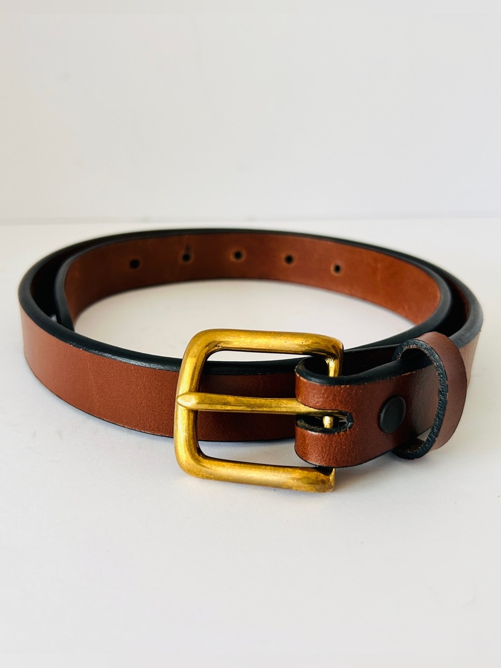 Sid Mashburn Brown Leather Belt with Gold Buckle